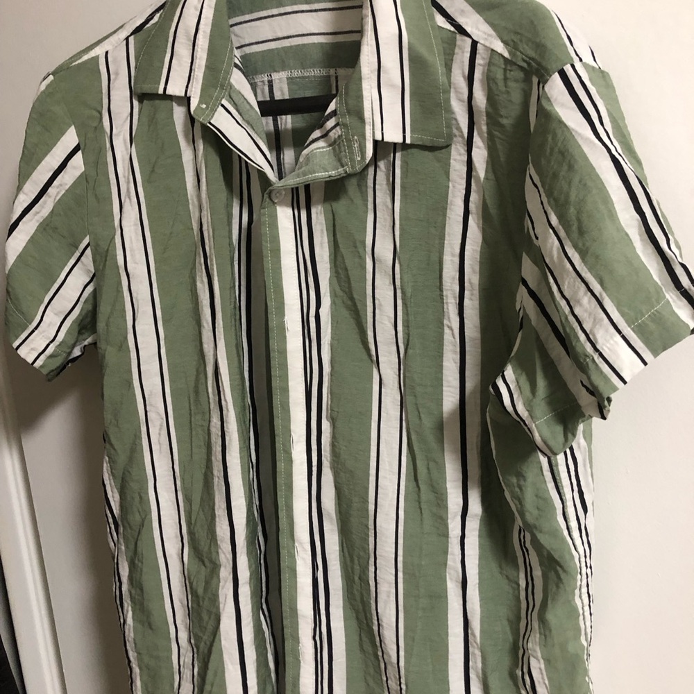 Men's Striped Short-Sleeve Shirt - Sage Green & White